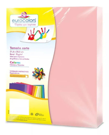 100 Hojas Color Pastel Eurocolors Tamaño Carta Color Elegir Rosa Pastel / 103 - Eurocolors - empaque