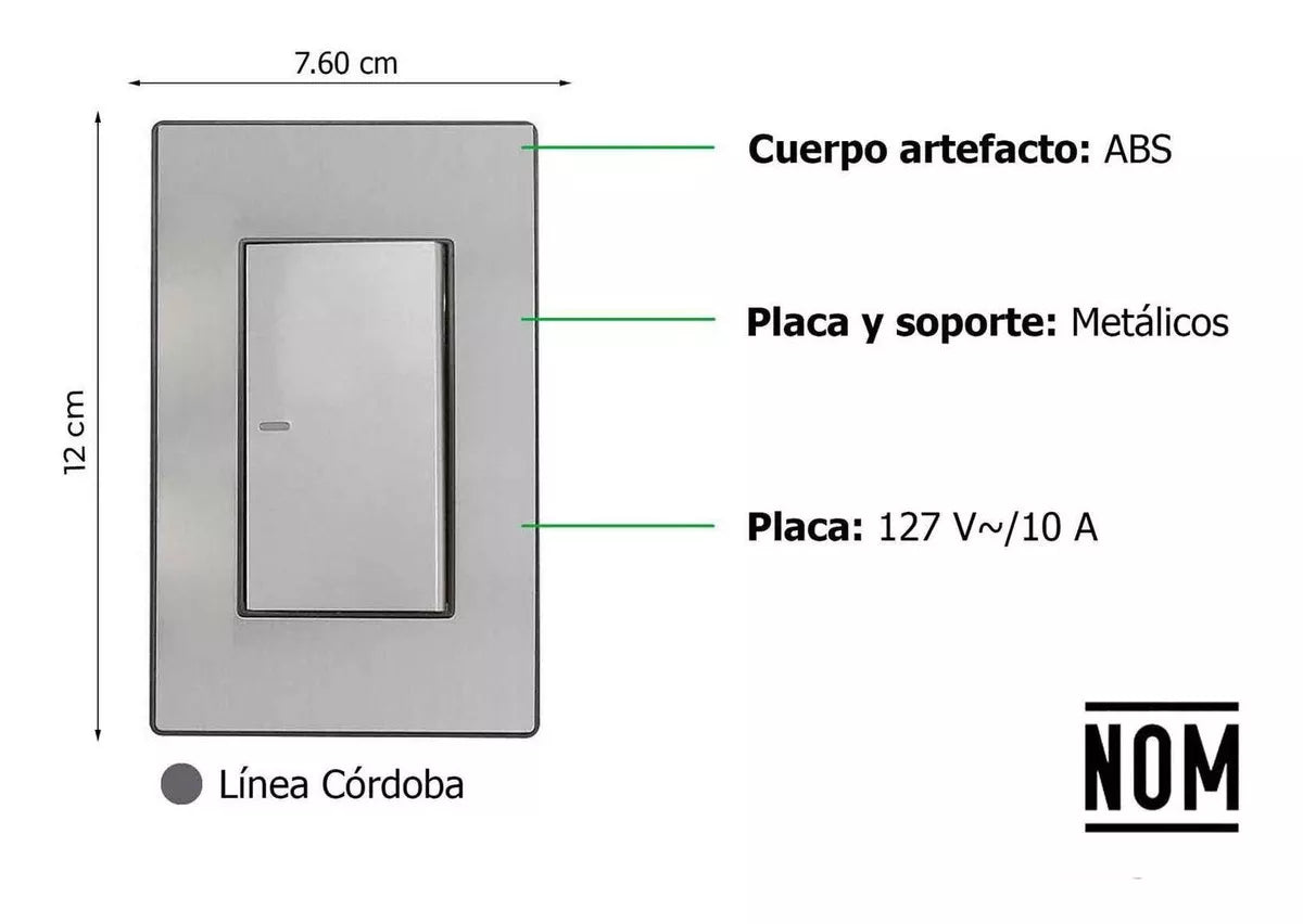 Placa Apagador Sencillo Sanelec 4630 Cordoba Acero Inox.