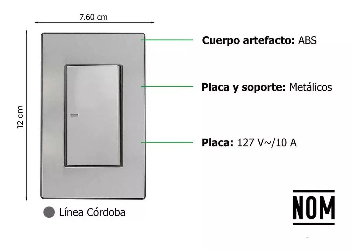 Placa Apagador Sencillo Sanelec 4630 Cordoba Acero Inox. - Marchante MX