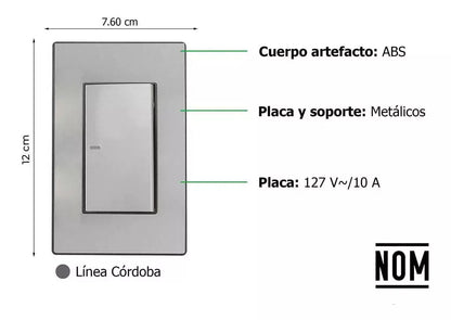 Placa Apagador Sencillo Sanelec 4630 Cordoba Acero Inox. - Marchante MX