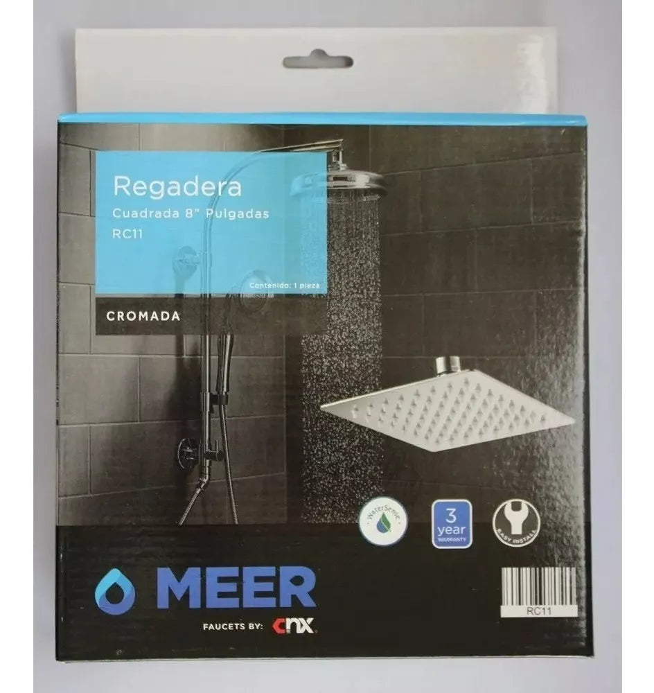 Regadera Cuadrada 8'' Meer Acero Inoxidable Ahorradora Agua