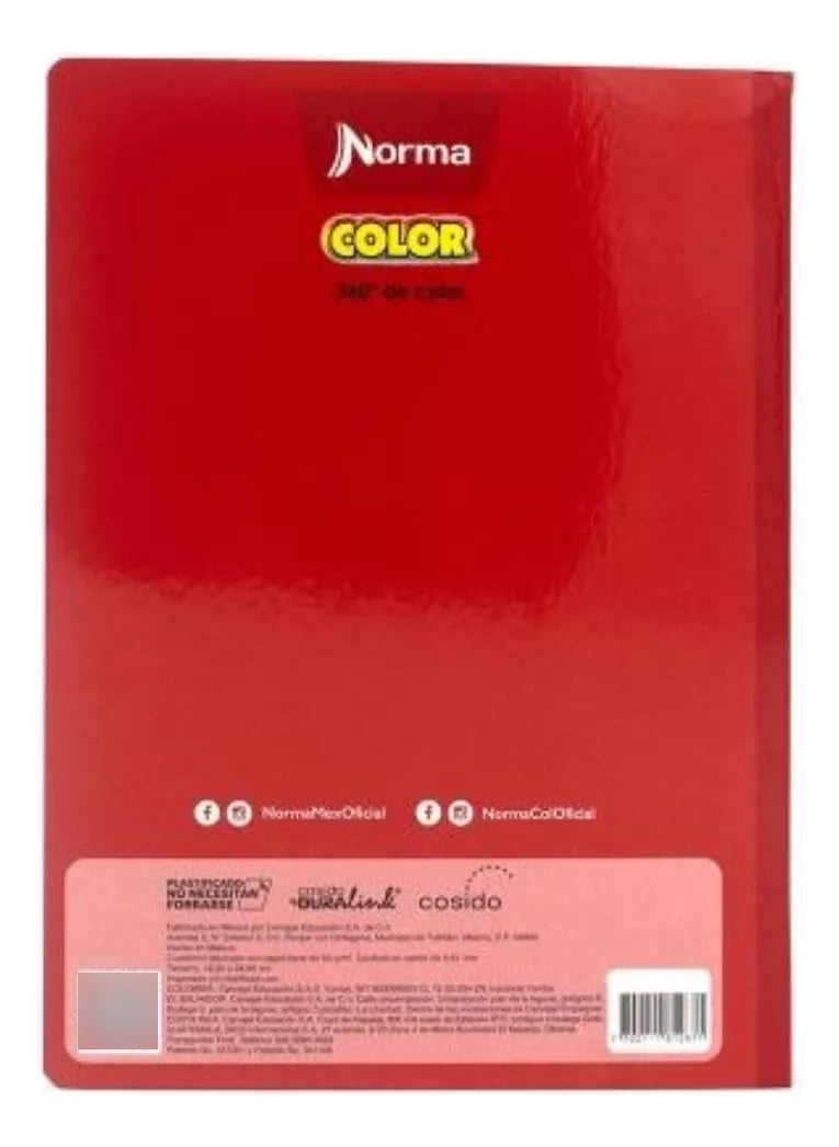Cuaderno Rojo College 100 Hj Norma Color 360 Cosido Cuadro Grande