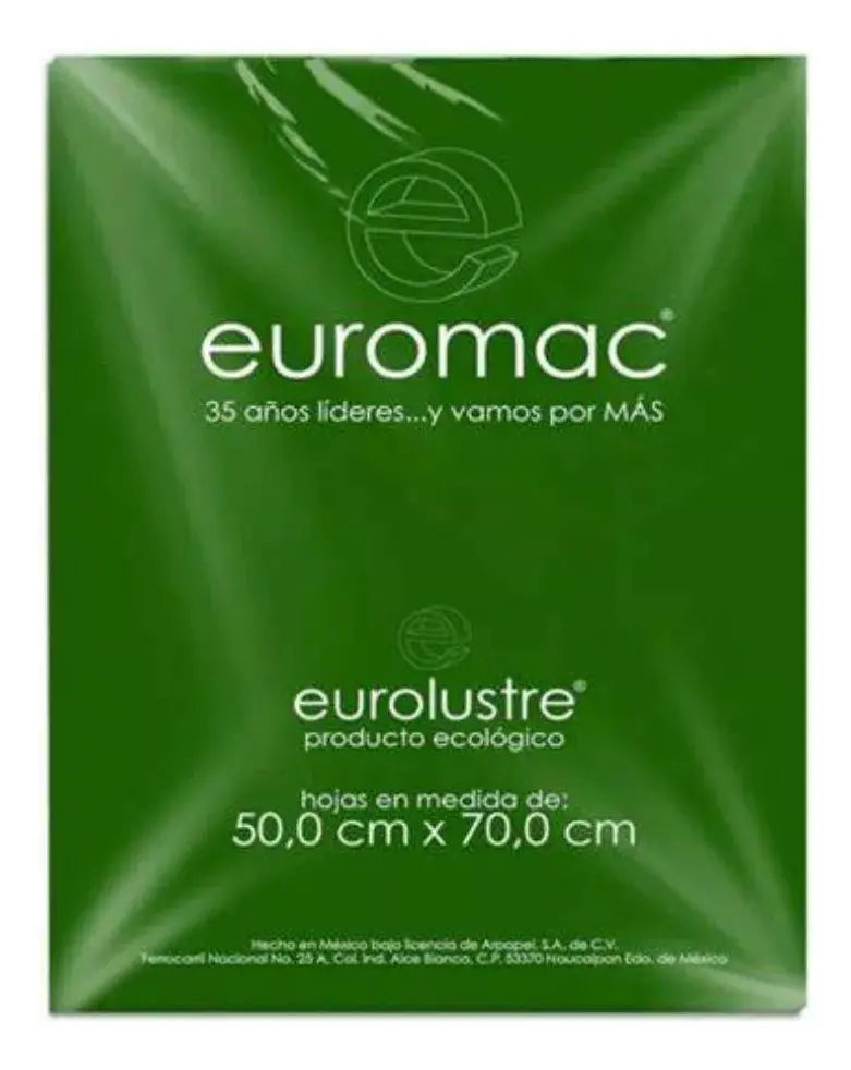 25 Hojas Papel Lustre Lustrina Euromac 50cm X 70cm Colores Verde Bandera - Euromac - vista trasera