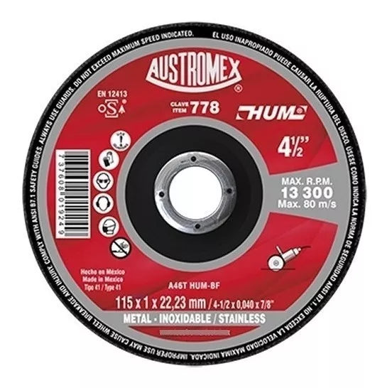 Disco Abrasivo Austromex 778 Corte 115 X 1 X 22.23 Mm 50 Pz