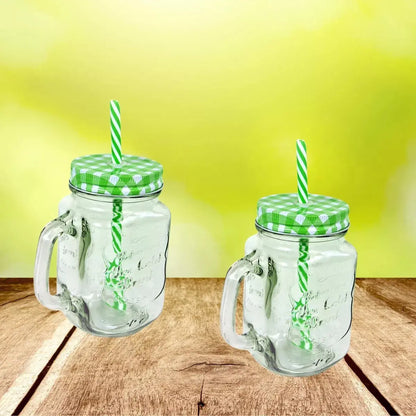 12pz Frasco Mason Jar Grabado 480ml Tapa Popote Vidrio Color - URREA - vista lateral