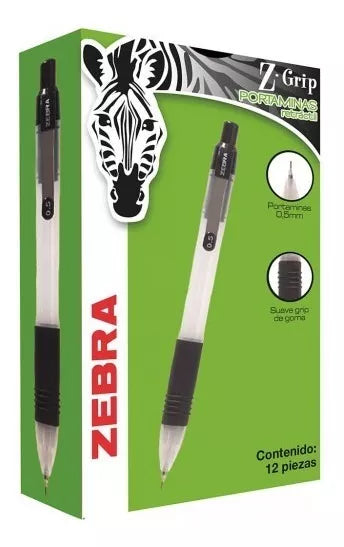 12 Piezas Portaminas Zebra Retractil 0.5 Mm Color Negro