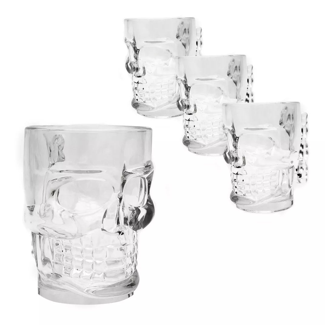 Pack Vaso Tarro Calavera Craneo Skull Vidrio 4 Pz De 540ml