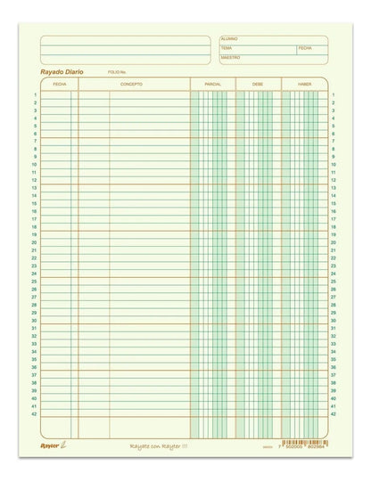 Block 50 Hoja Rayado Diario Rayter Verde Optico Contabilidad