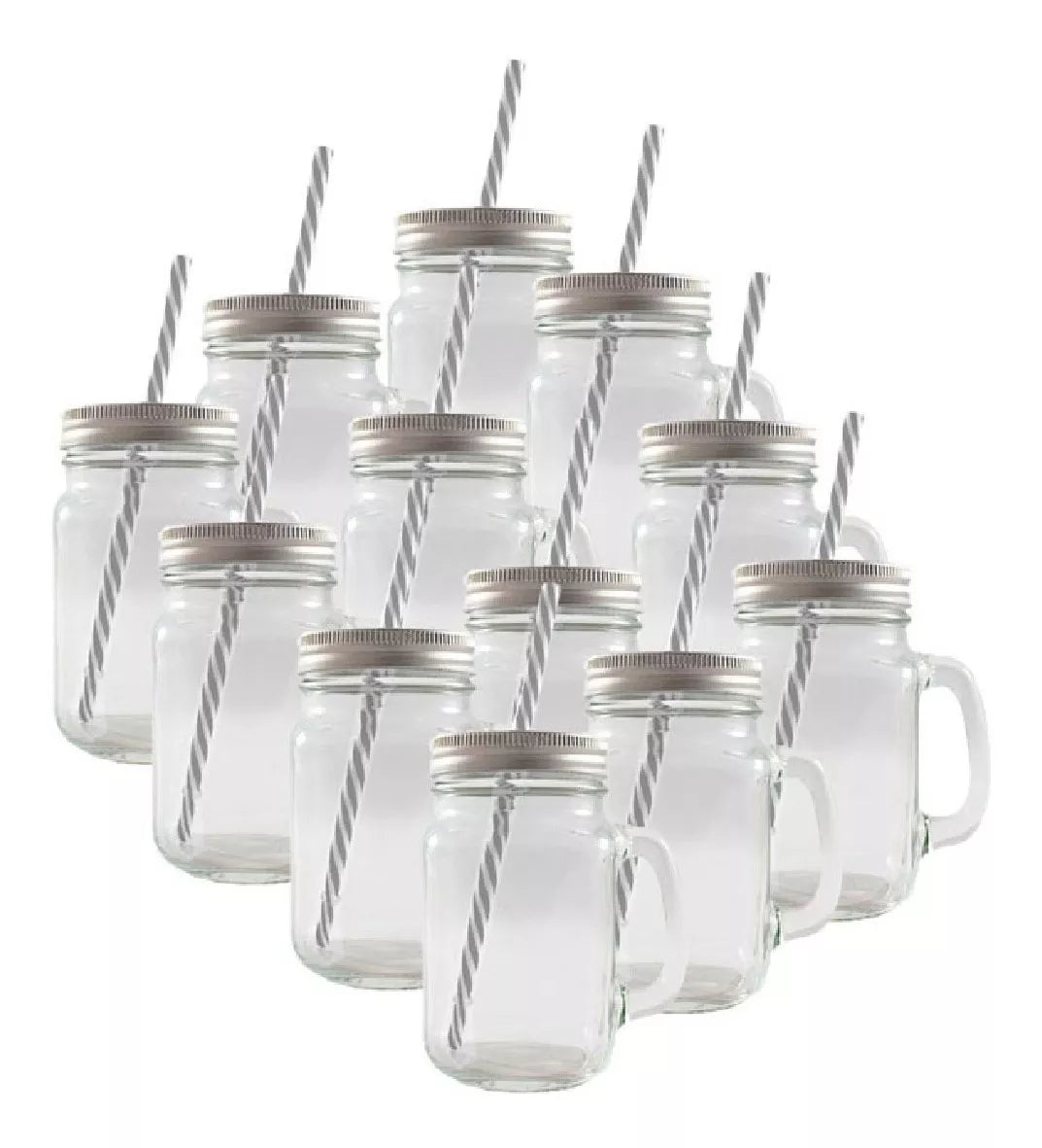 12 Tarros Mason Jars Ice Cold Drink Tapa Y Popote Asa Vaso - MarchanteMX