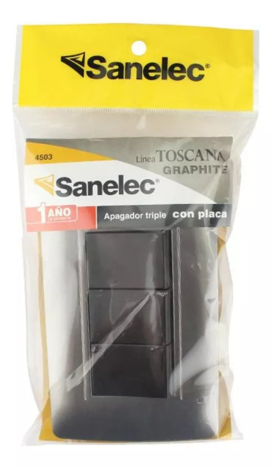 Apagador Triple Sanelec Placa Linea Toscana Graphite