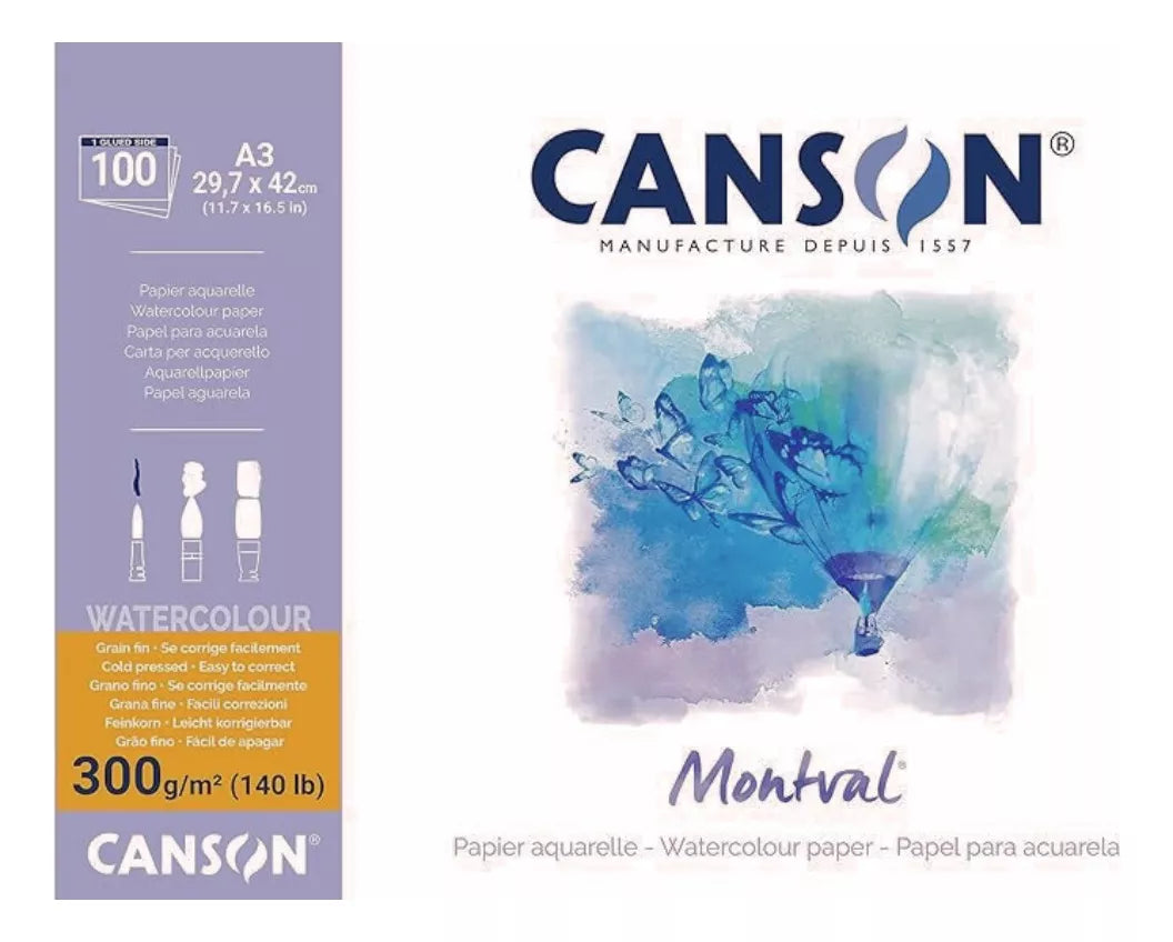 Block Papel Acuarela Canson Grano Fino Montval 29.7x42cm 12h