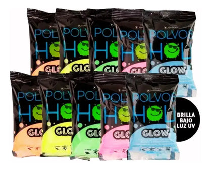 Polvos Holi Glow Original Neón 75gr Paquete De 10 Fiesta - Marchante MX