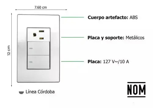 Sanelec Plate Armada 2 Switches and Landed Contact Sanelec 4637 Cordoba Stainless Steel - Sanelec - vista lateral
