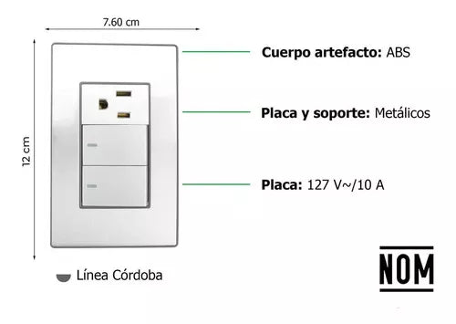 Placa 2 Apagadores 1 Contacto Sanelec Linea Cordoba 4637