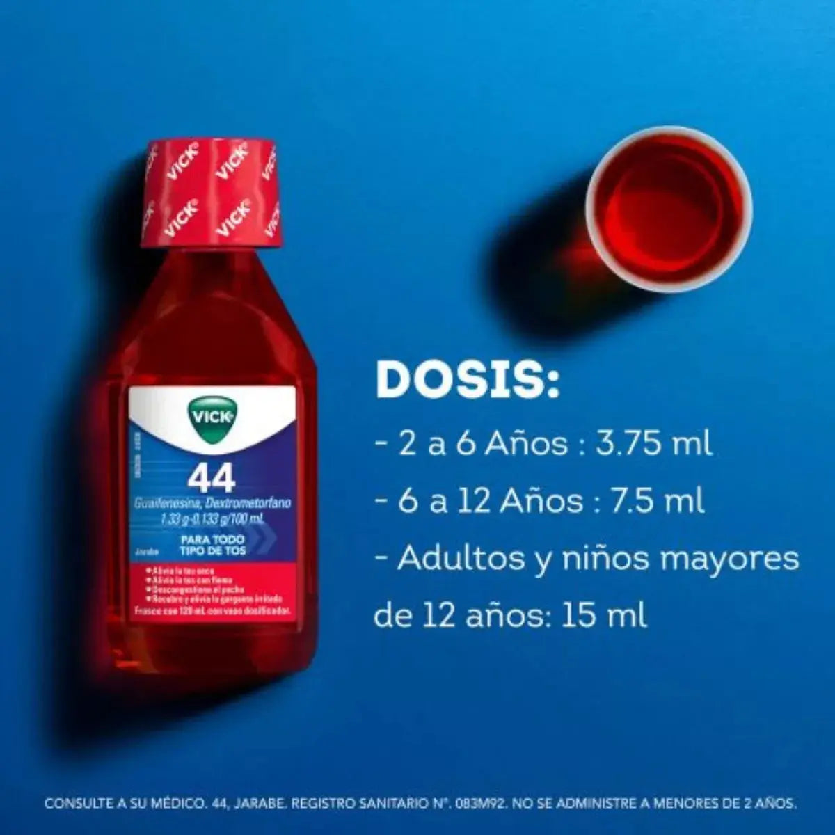 Vick 44 Jarabe Sabor Cereza Frasco 120ml 1.33g/0.133g/100ml - P&amp;G - empaque