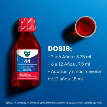 Vick 44 Jarabe Sabor Cereza Frasco 120ml 1.33g/0.133g/100ml - P&amp;G - empaque