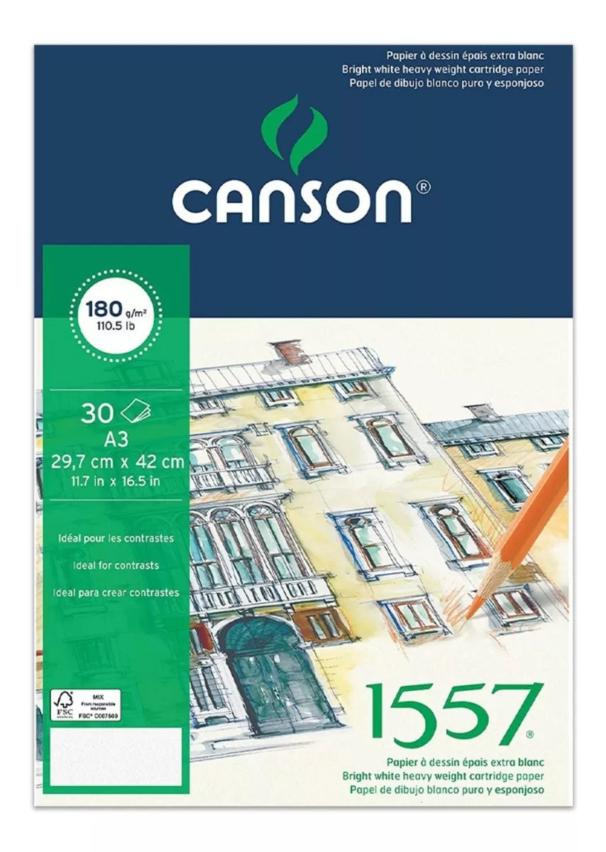 Block Papel Dibujo Blanco Puro Canson 180g 29.7x42cm 30hojas