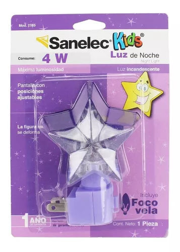 Lampara Luz Noche Incandescente Sanelec 4w Diseño Estrella