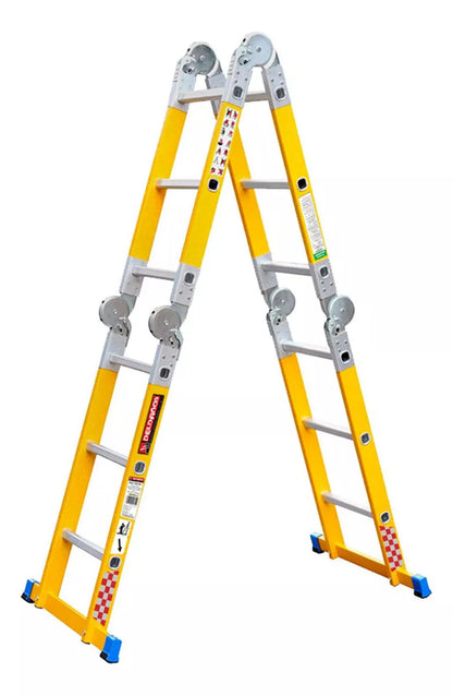 Escalera Multiposiciones Peldaños Fibra Vidrio Amarillo