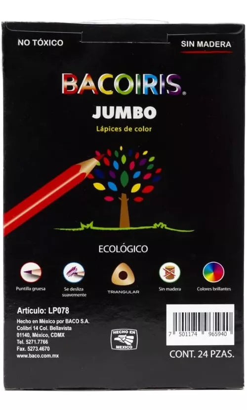 24 Lapices Colores Jumbo Baco Triangular Bacoiris Escolar