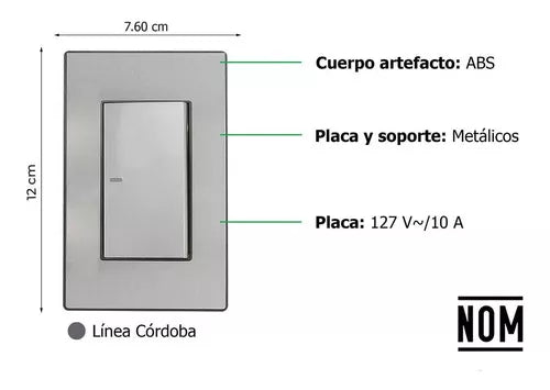 Placa Un Apagador Escalera Sanelec Cordoba Acero Inox. 4631