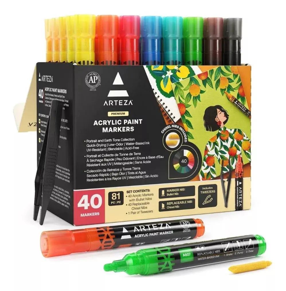 40 Marcadores Pintura Acrilica Arteza Barril Grande - Coveme - vista lateral