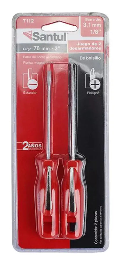 Juego 2 Desarmadores Santul 1/8 Cruz Plano Clip Bolsillo - Marchante MX