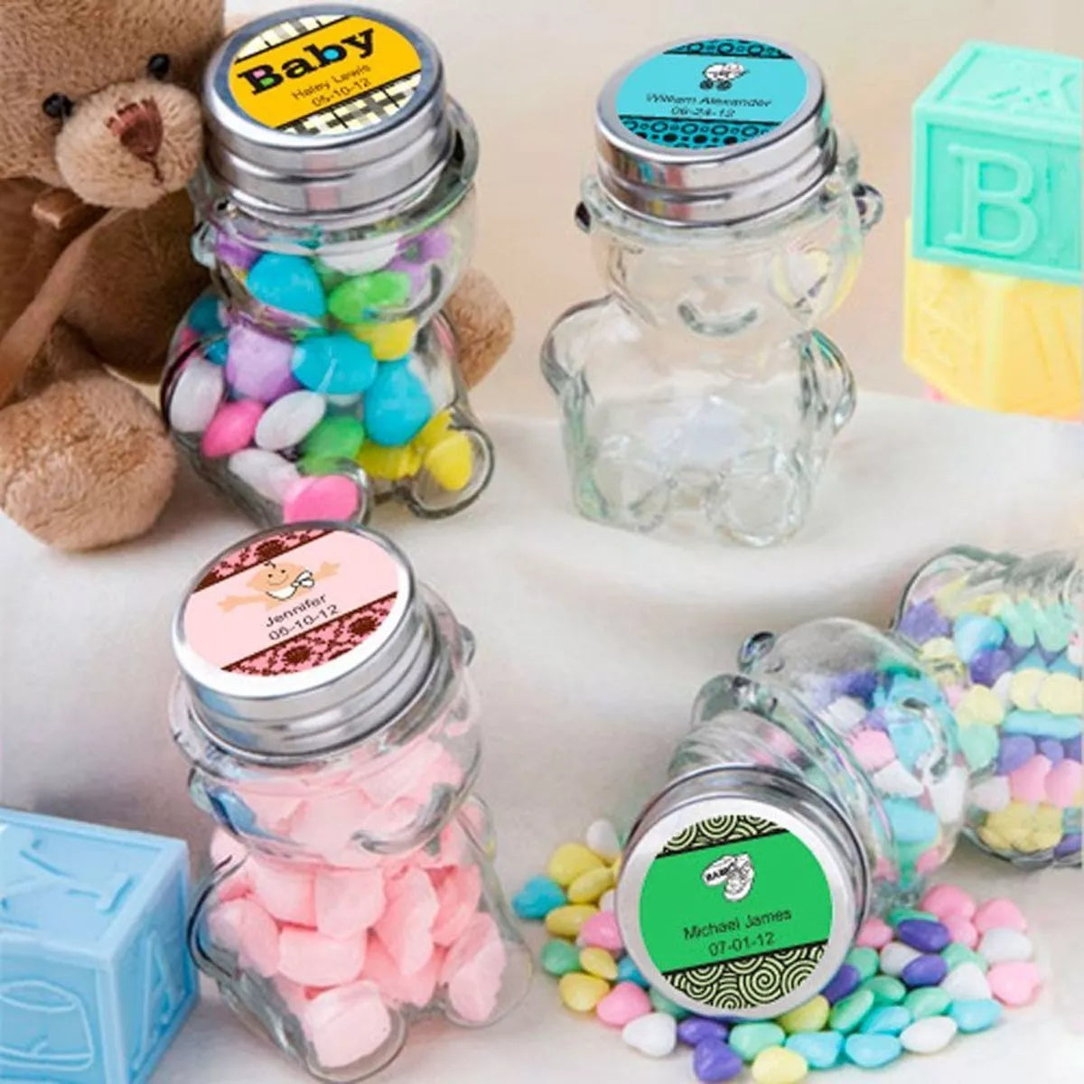 12p Frasco Vidrio Osito Dulcero Regalo Bautizo Recuerdo