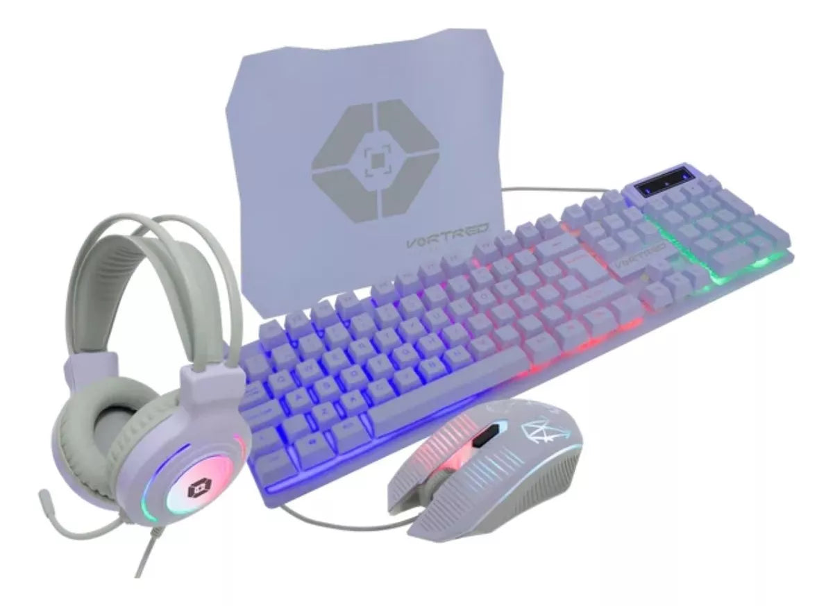 Kit Gamer Teclado Mouse Audifonos Mousepad Vortred Luz Rgb