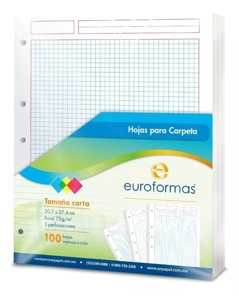 100 Hojas Carpeta Repuesto Euroforma Tamaño Carta 75g Elegir