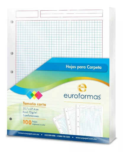 100 Hojas Carpeta Repuesto Euroforma Tamaño Carta 75g Elegir