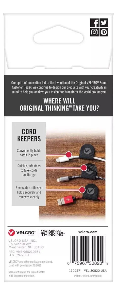 5 Tiras Soportes Cables Velcro® Cord Keepers Negro - Velcro - uso