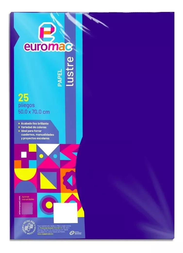25 Hojas Papel Lustre Lustrina Euromac 50cm X 70cm Colores