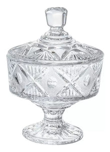 Azucarera Dulcero Bombonera Vidrio Cristal Labrado Tapa