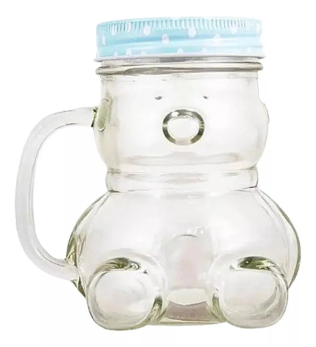 Name: 6 PIEZAS Frasco Mason Oso C/Tapa Lunares y Popote 380ml AZUL - Vittori
