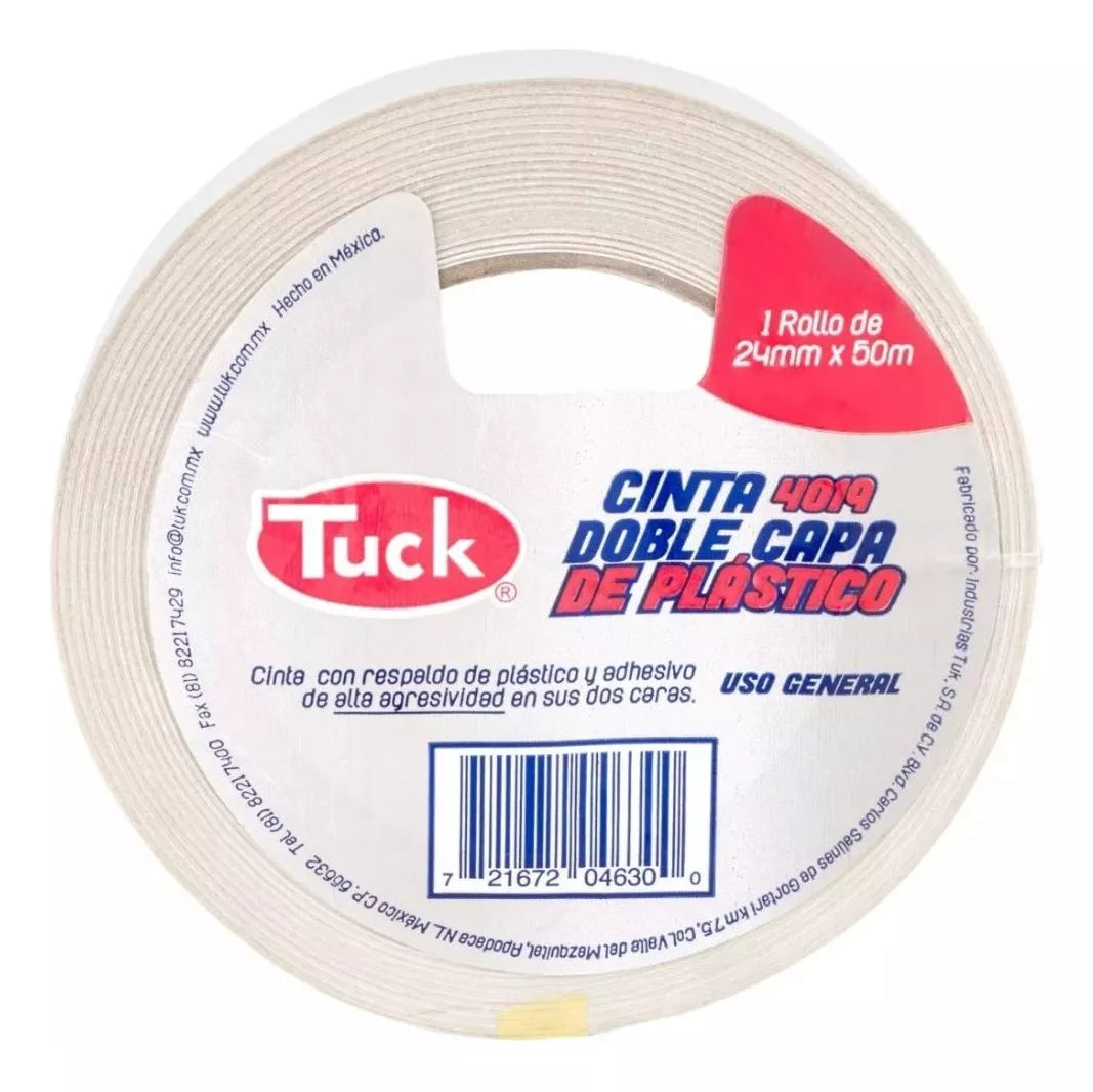 Cinta Doble Capa Plastico 4019 Tuck 24mm X 50m Uso General