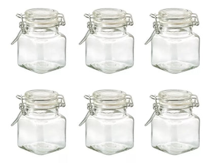 Set 6 Frascos Vidrio Almacena Cocina 100 Ml Tapa Hermetica