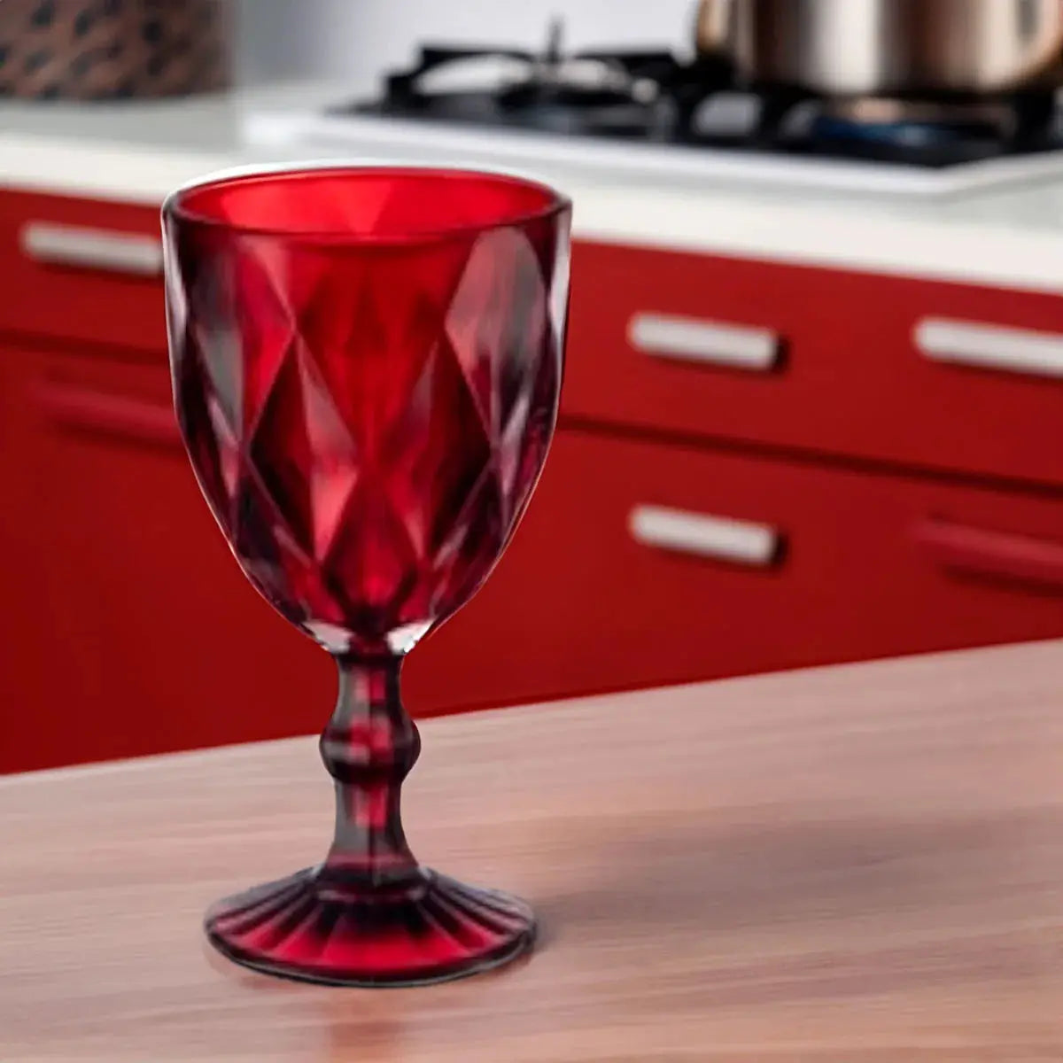 Set 24 Copas Color Rojo Cristal Vidrio Labrado 245 Ml - Vittori - detalle