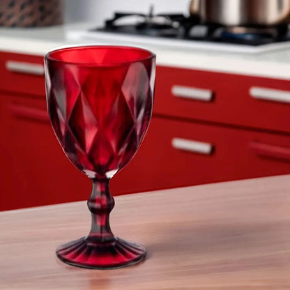 Set 24 Copas Color Rojo Cristal Vidrio Labrado 245 Ml - Vittori - detalle