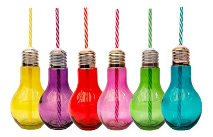 6pz Frascos Mason Jars Cristal Vaso Foco Colores Tapa Popote Color Mix