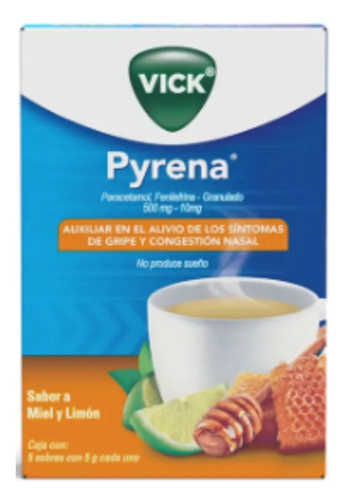 Vick Pyrena Auxiliar Antigripal Sabor Miel Y Limón 5 Sobres