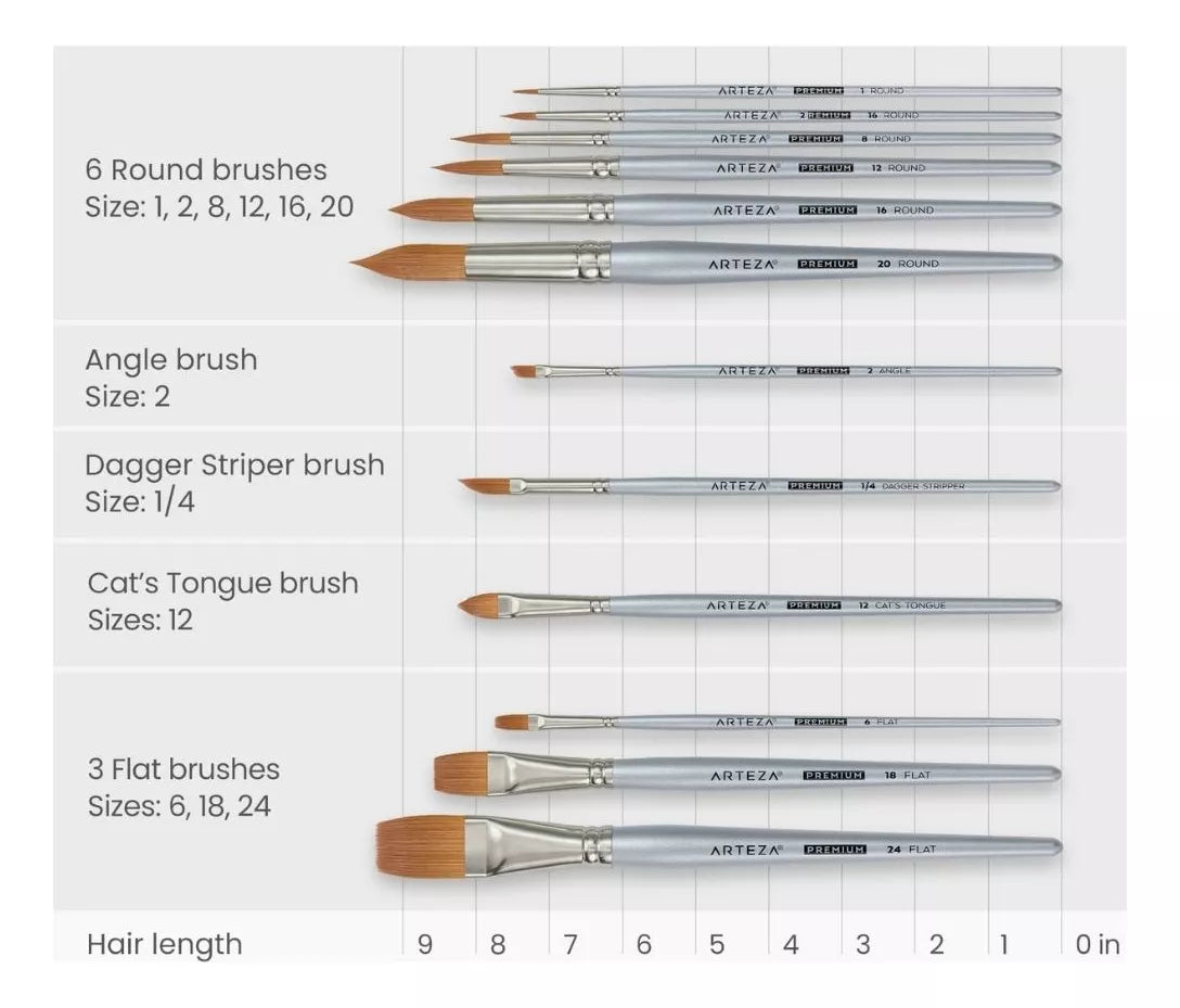 Juego De 12 Pinceles Para Acuarela Arteza Mango De Madera