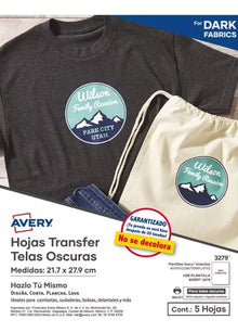 5 Hojas Transfer Tela Negra Avery Sublimacion 21.7 X 27.9