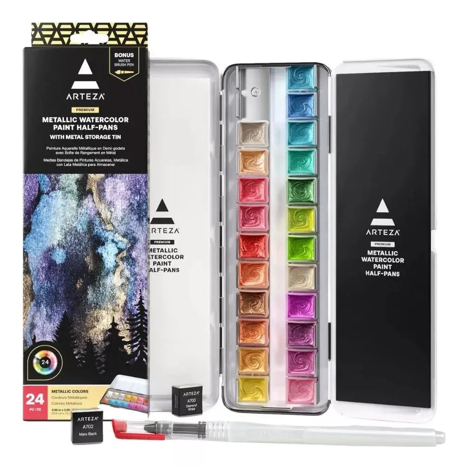 24 Pinturas De Acuarela Metalicas Arteza - Coveme - vista lateral