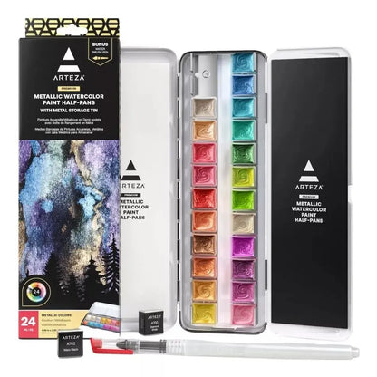 24 Pinturas De Acuarela Metalicas Arteza - Coveme - vista lateral