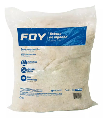 Estopa Algodon Foy 1 Kg Blanca Super Fina Limpieza Algodon