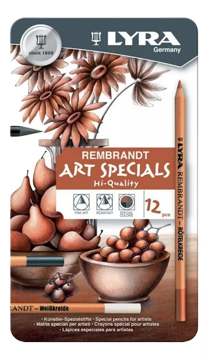 Set 12 Lápices Lyra Rembrandt Art Carbón Sepia Tizas Grafito - Rembrandt - vista lateral