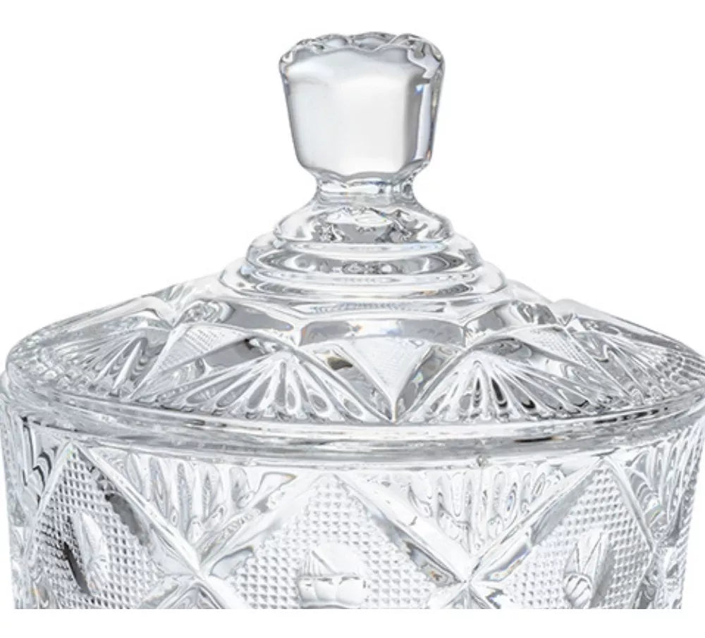 Azucarera Dulcero Bombonera Vidrio Cristal Labrado Tapa
