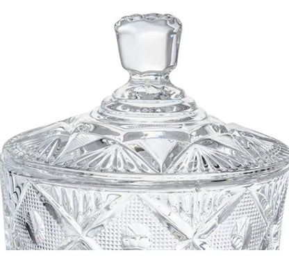 Azucarera Dulcero Bombonera Vidrio Cristal Labrado Tapa