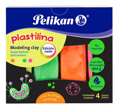 4 Barras Plastilina Colores Brilla Neón Fluorescente Pelikan